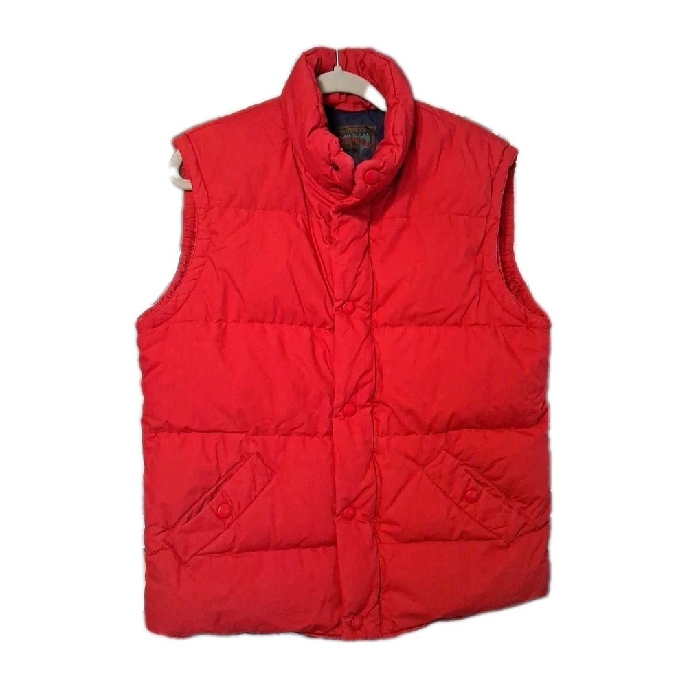 Vtg St. John's Bay Red Blue Quilted Puffer Vest Pockets Zip Snap Close Men Sz M